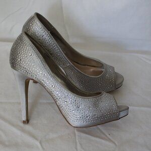 Le Chateau, 6.5 US 4 inch heel, silver rhinestone